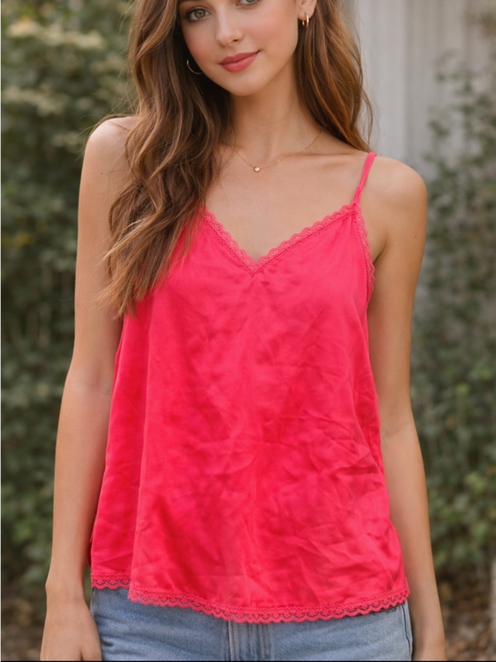 Anthropologie Red Lace-Trim Silky Camisole 38329